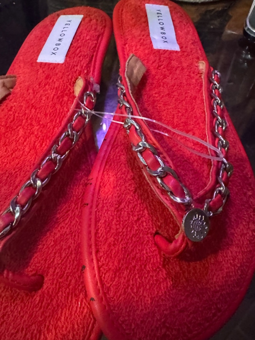 Yellow Box Red Chain-Trim Terry Footbed Flip Flops